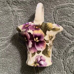 Set Of 3 Miniature Vase Purple Pansies 3”